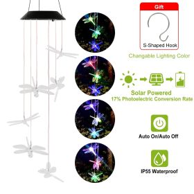 Solar Powered Dragonfly Lights Wind Chimes LED Color Changing Hanging Wind Lamp Waterproof Decorative Night Lamp (Light Color: Multi-Color)